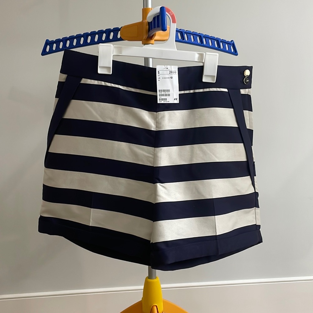 H&M, size US 12, blue and cream shorts